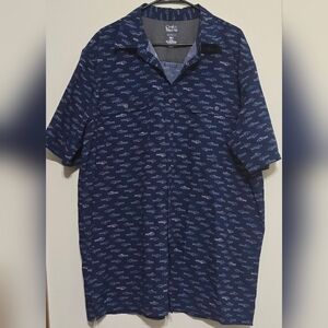 croft & barrow Navy Short-Sleeve Button-Down Shirt with Fish Print
